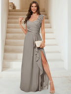 Jovienne Taupe front view bridesmaid dress
