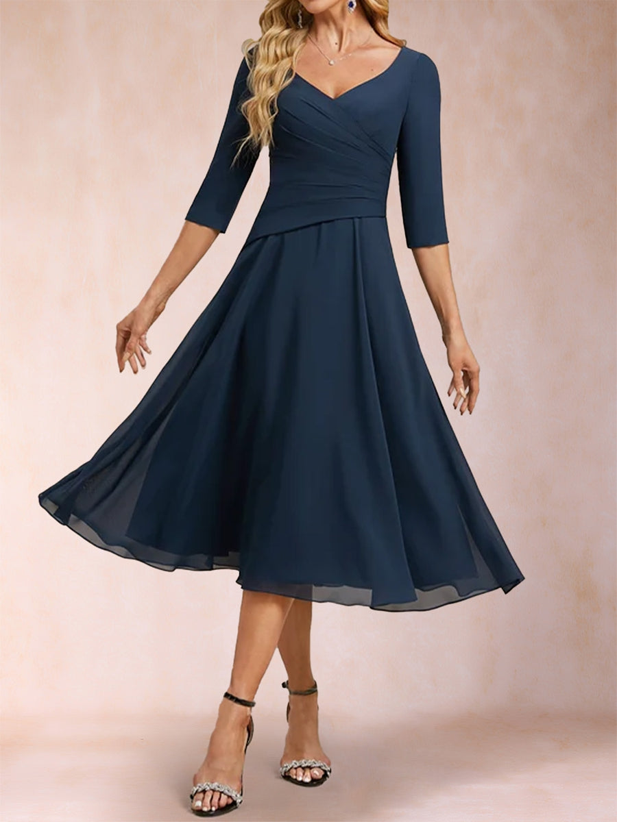 Marcella June Navy Blue side view mother of the bride dress