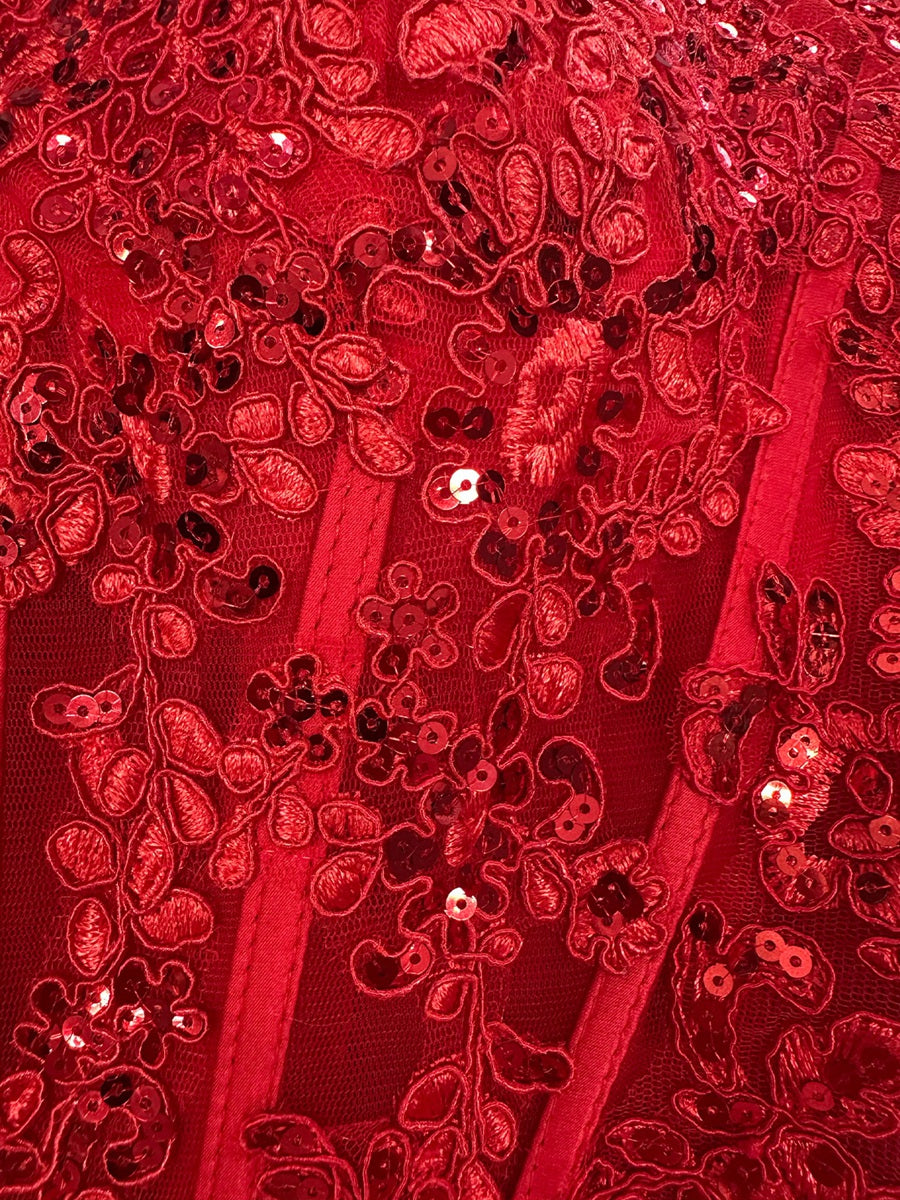 Fiamma burgundy side view prom dress