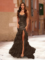 Fiamma brown front view prom dress