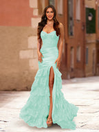 Fiamma pool blue front view prom dress