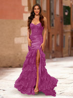 Fiamma plum front view prom dress