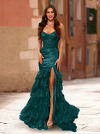 Fiamma peacock front view prom dress