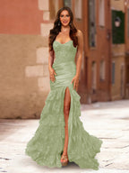 Fiamma sage green front view prom dress