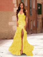 Fiamma yellow front view prom dress