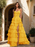 Maristella gold front view prom dress