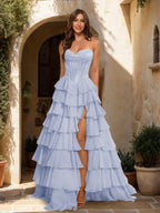 Maristella lavender front view prom dress