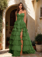 Maristella olive green front view prom dress