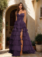 Maristella plum alternate front view 2 prom dress