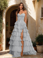 Maristella silver front view prom dress
