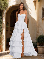 Maristella white front view prom dress