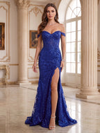 Heloise royal blue front view prom dress
