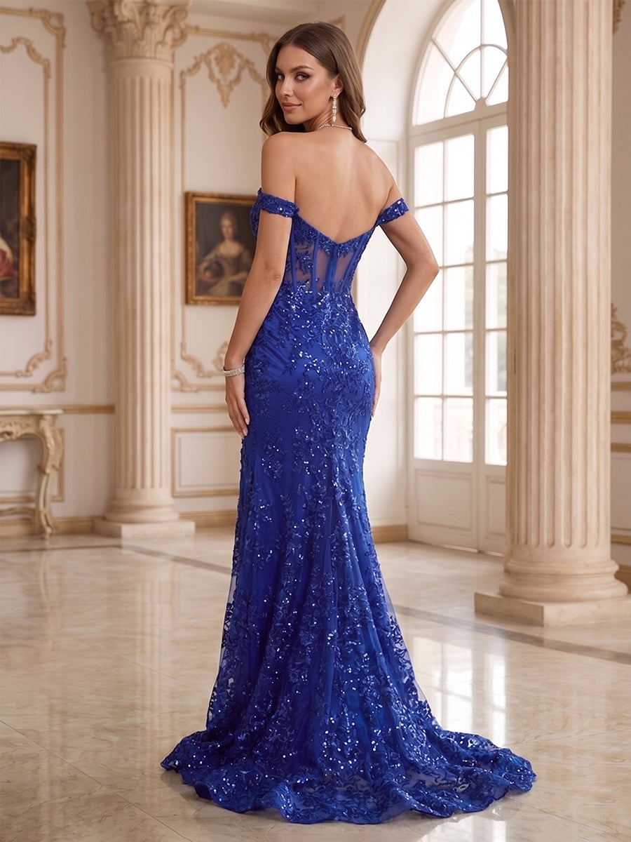 Heloise royal blue back view prom dress
