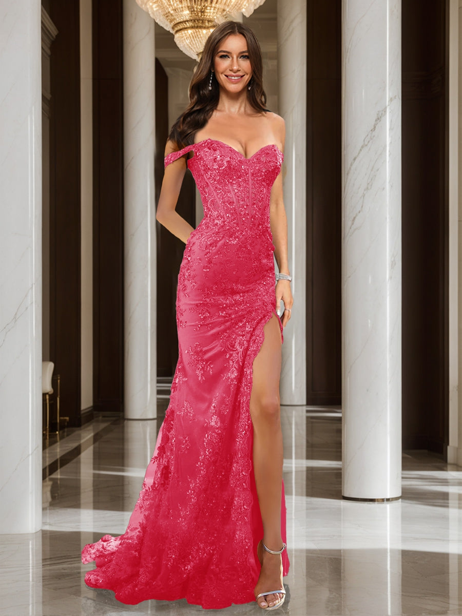 Heloise hot pink front view prom dress