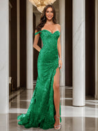 Heloise forest green front view prom dress