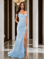 Heloise sky blue front view prom dress