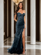 Heloise navy blue front view prom dress