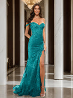 Heloise peacock front view prom dress