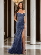 Heloise dusty blue alternate front view 2 prom dress