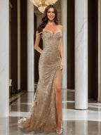 Heloise taupe front view prom dress