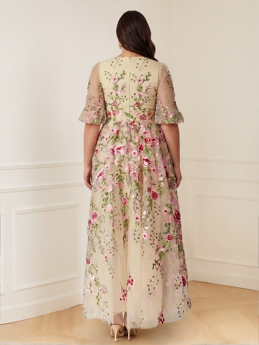 Kara Elise Champagne back view mother of the bride dress