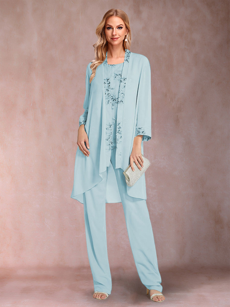 Elara sky blue front view mother of the bride outfit