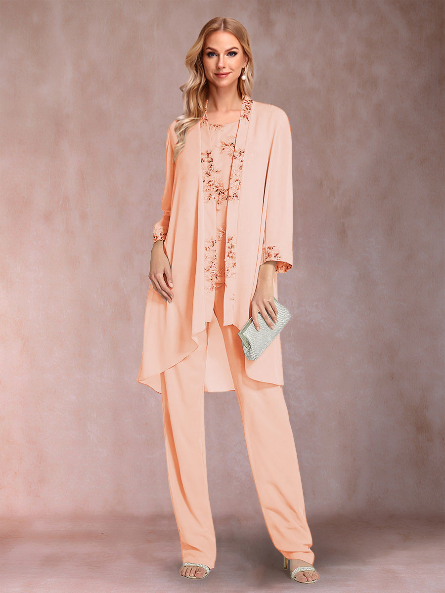 Elara peach front view mother of the bride outfit