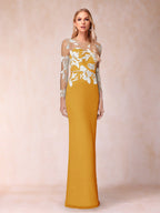 Guinevere Lark Gold front view mother of the bride dress