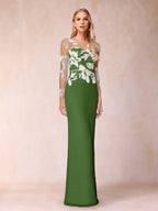 Guinevere Lark Olive Green front view mother of the bride dress