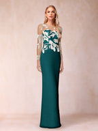 Guinevere Lark Peacock front view mother of the bride dress