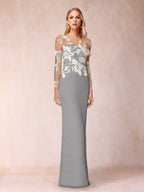 Guinevere Lark Silver front view mother of the bride dress
