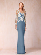 Guinevere Lark Steel Blue front view mother of the bride dress