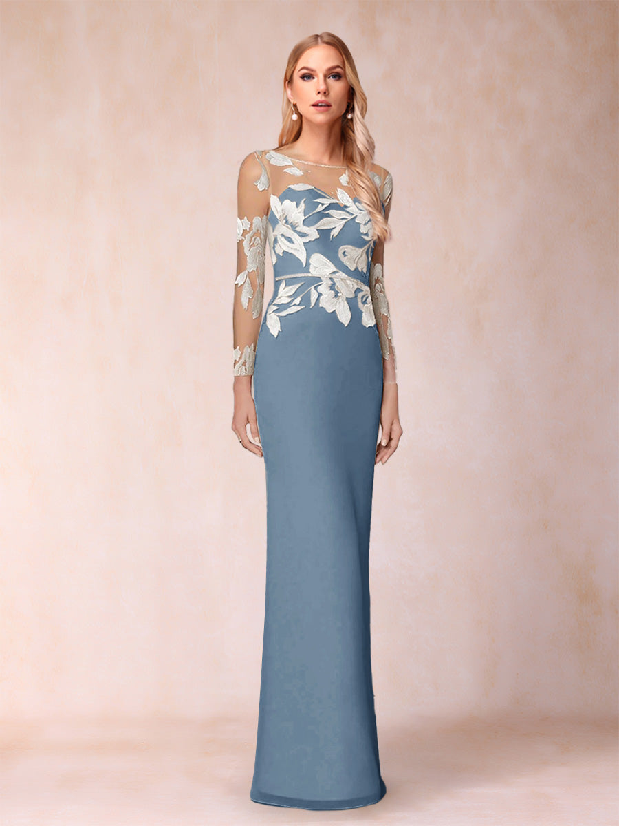 Guinevere Lark Steel Blue front view mother of the bride dress