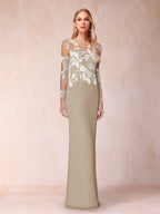Guinevere Lark Taupe front view mother of the bride dress