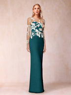 Guinevere Lark Teal front view mother of the bride dress