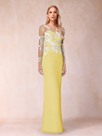 Guinevere Lark Yellow front view mother of the bride dress