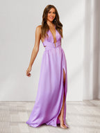 Maelle Lilac front view wedding guest dress