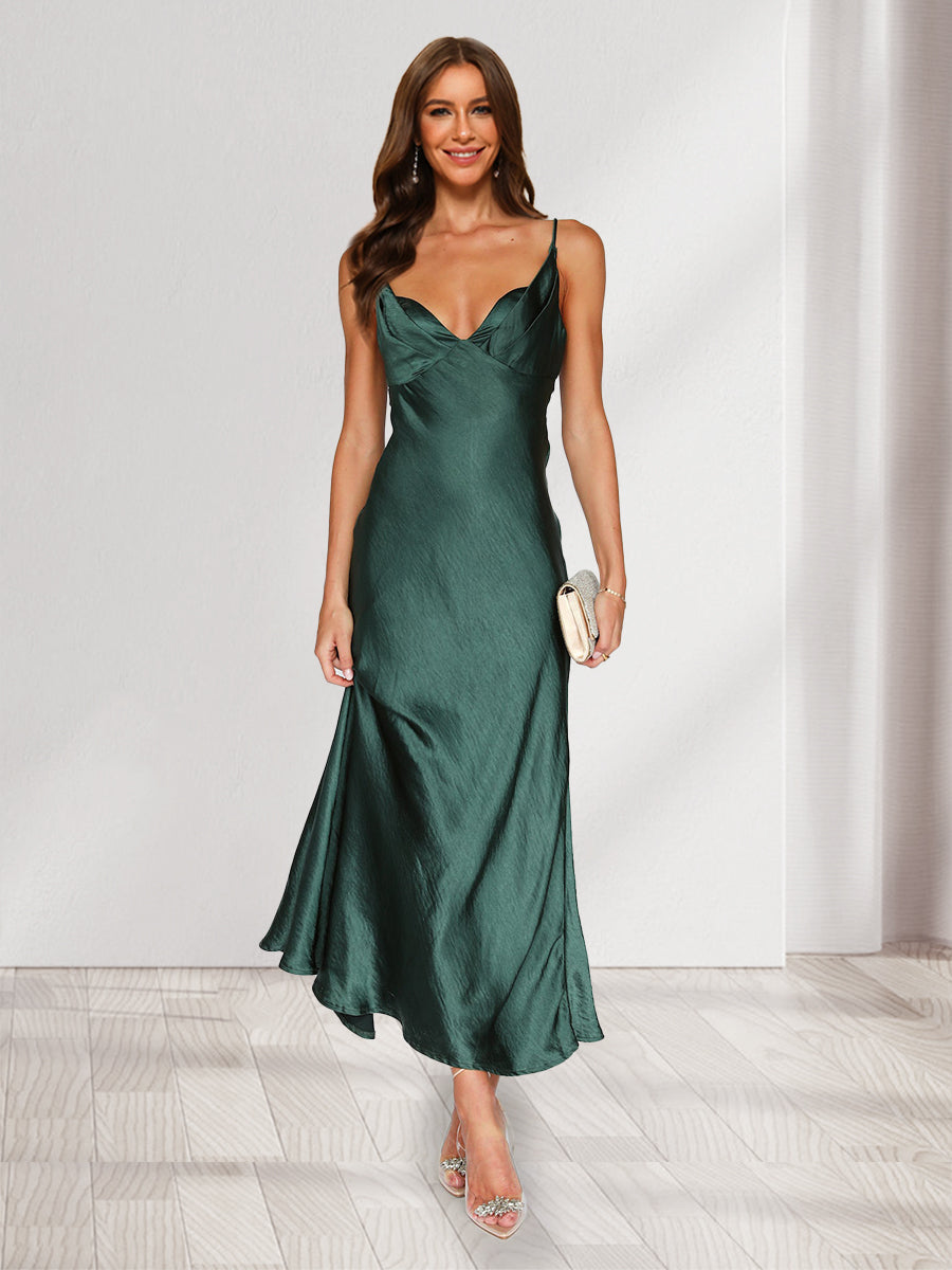 Jovita Forest Green front view wedding guest dress