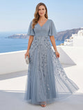 Vivienne dusty blue side view mother of the bride dress