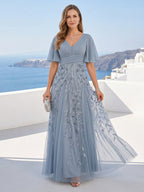 Vivienne dusty blue side view mother of the bride dress