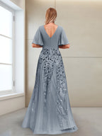 Vivienne dusty blue back view mother of the bride dress