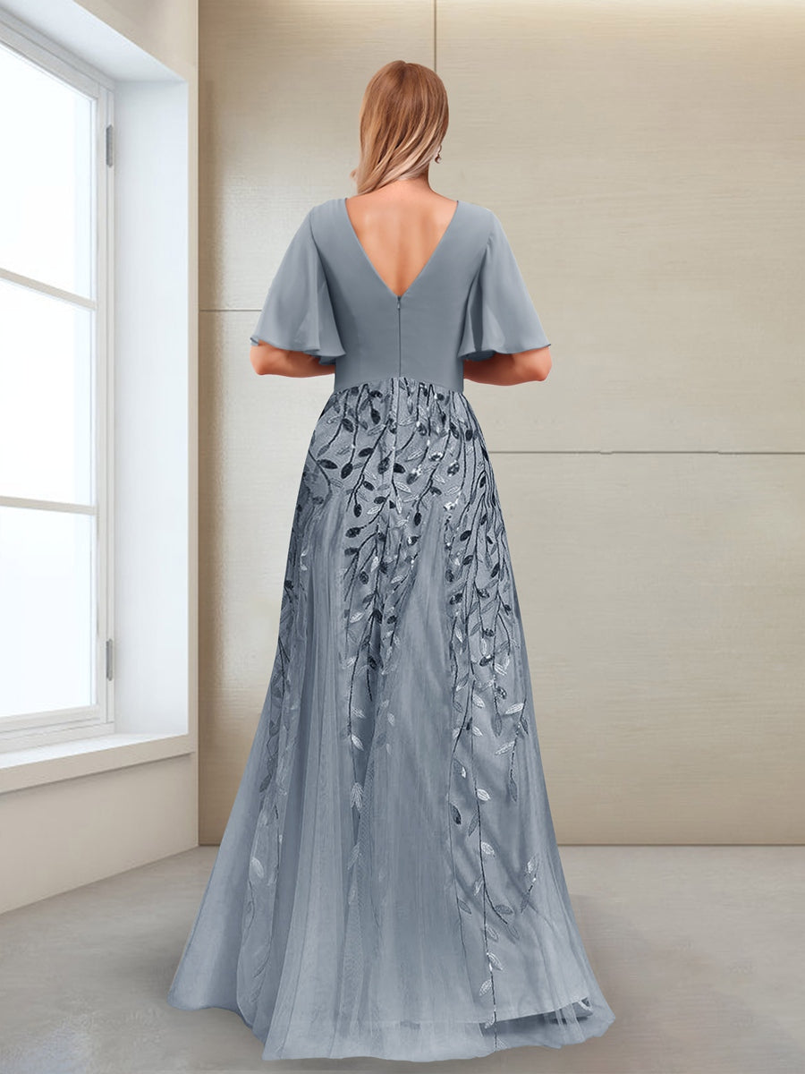 Ysolde Grace Dusty Blue side view mother of the bride dress