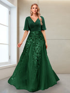 Vivienne hunter green front view mother of the bride dress