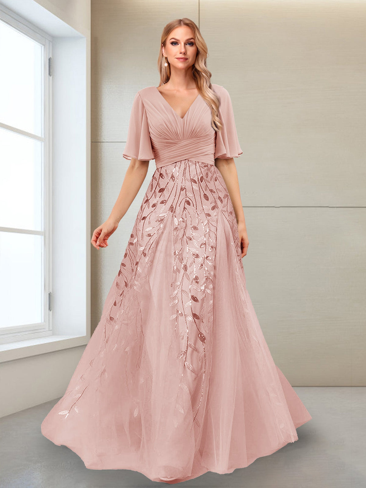 Vivienne dusty rose front view mother of the bride dress