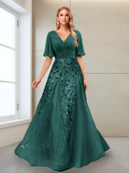 Ysolde Grace Hunter Green back view mother of the bride dress