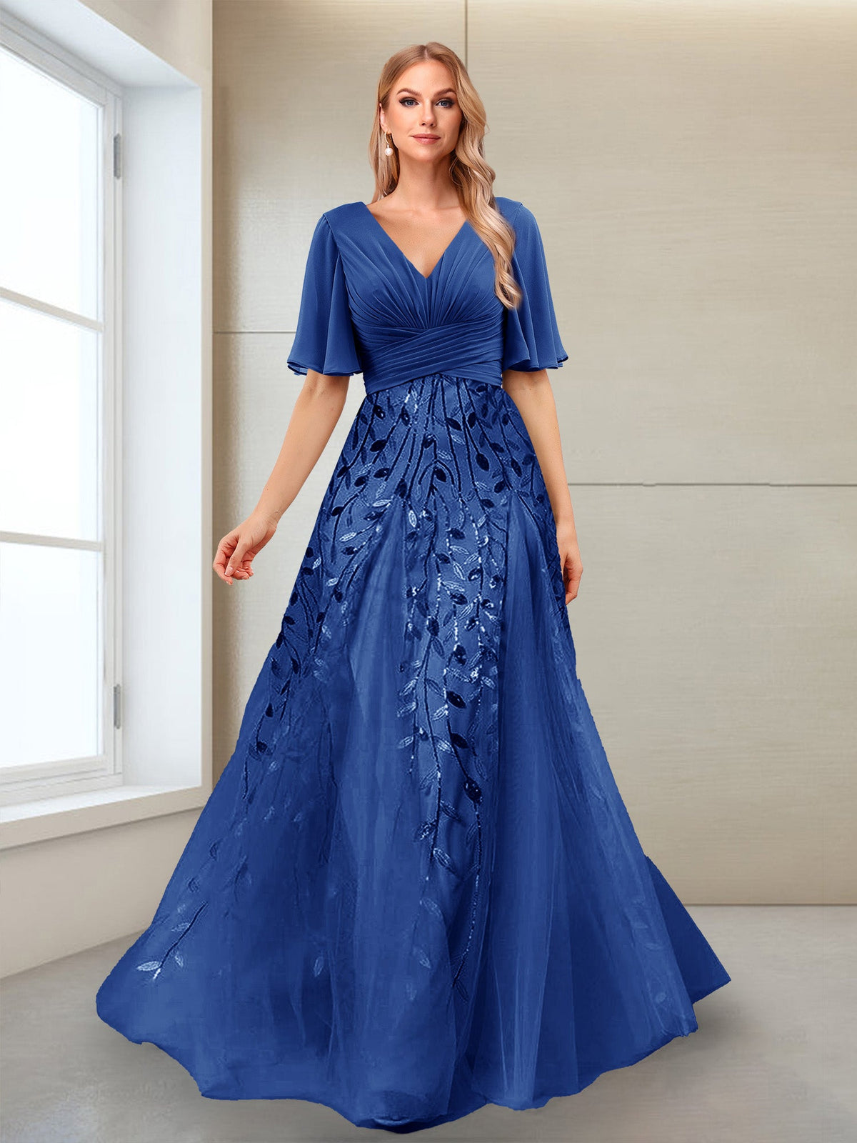 Ysolde Grace Royal Blue front view mother of the bride dress