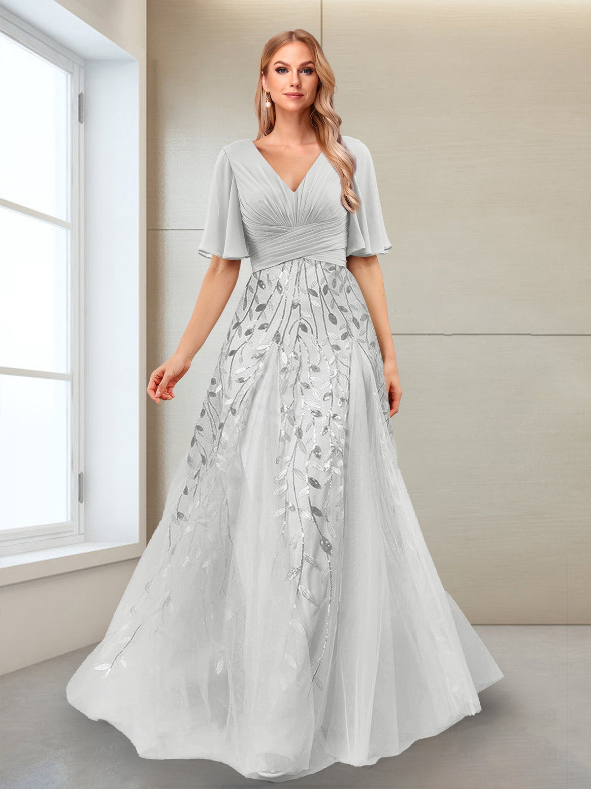 Ysolde Grace Ivory front view mother of the bride dress
