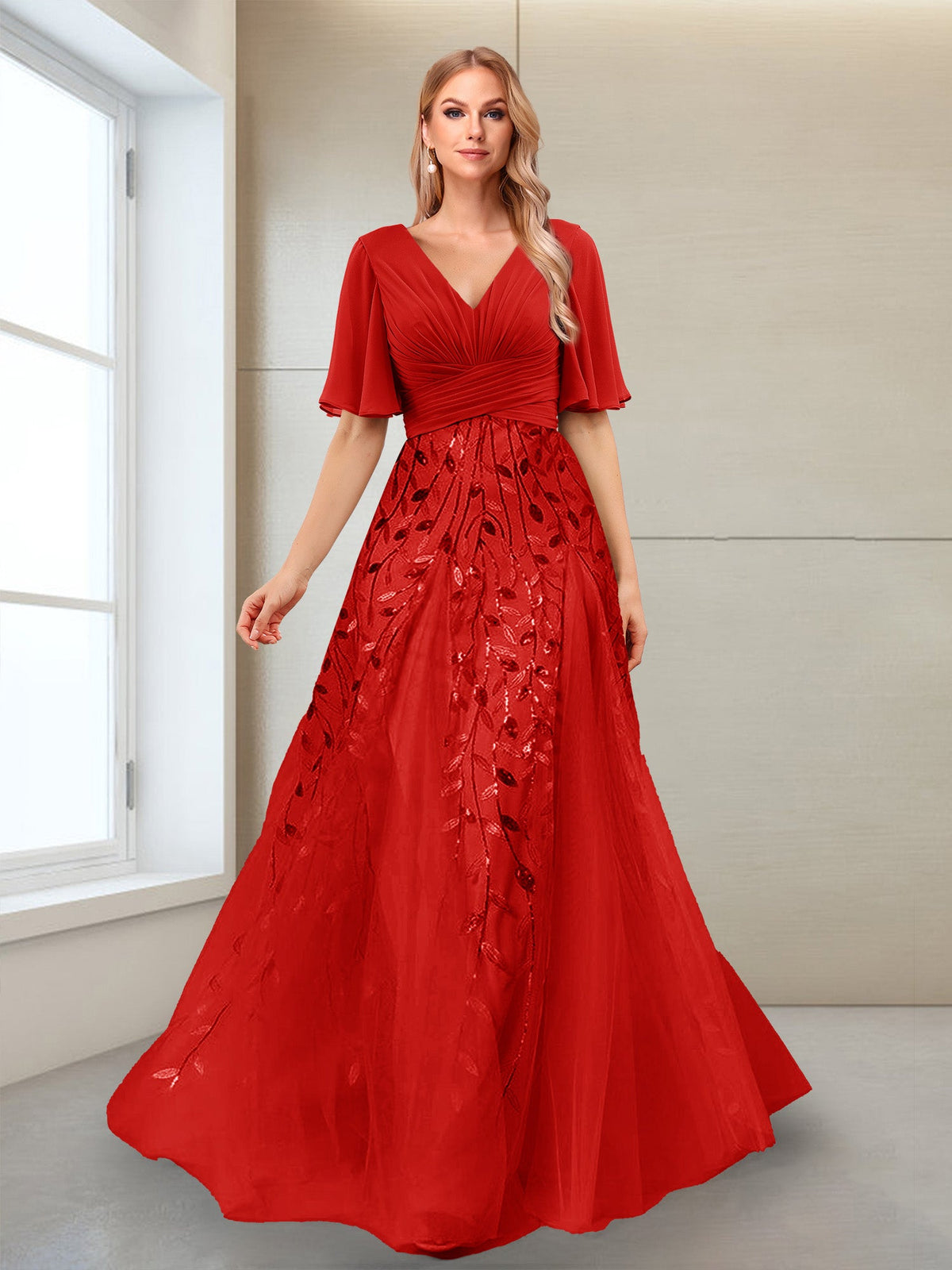 Ysolde Grace Red front view mother of the bride dress
