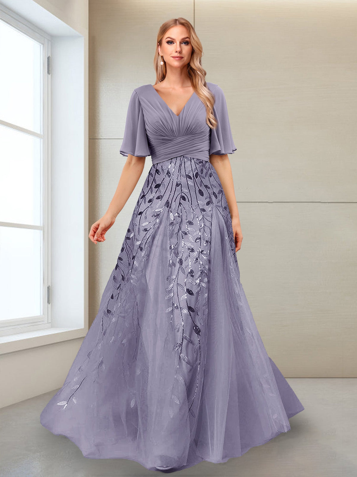 Vivienne wisteria front view mother of the bride dress