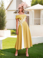 Felicite Gold front view wedding guest dress